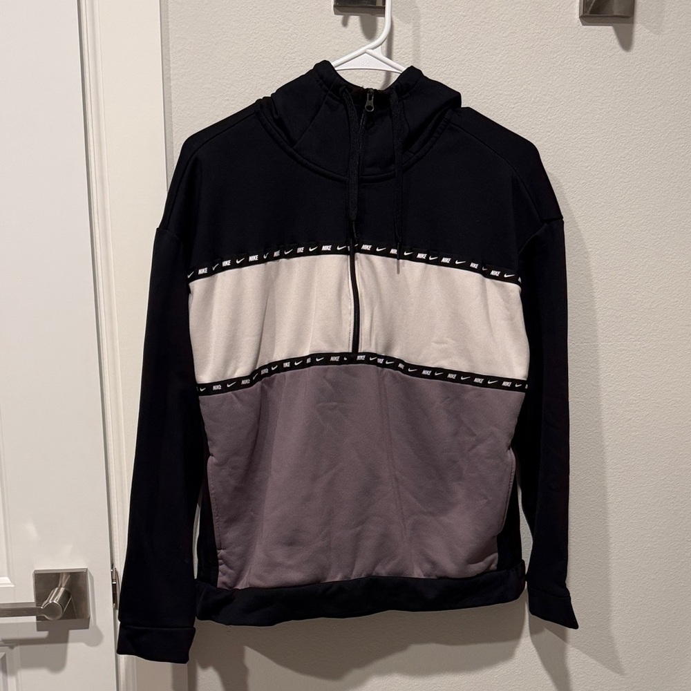 Nike Colorblock Half-Zip Hoodie Sweater - Black, White & Gray